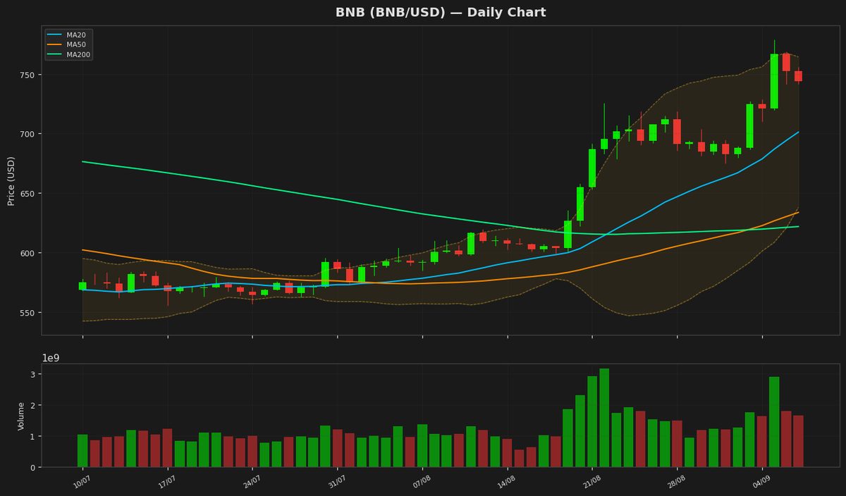 BNB Dips to $744 as RSI Nears Overbought Zone