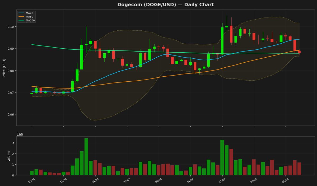 Dogecoin Nears Oversold Zone as Price Dips Below $0.088