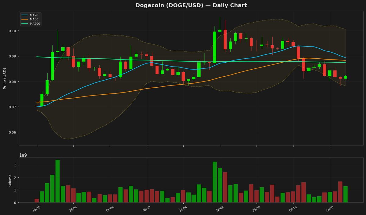 Dogecoin busca recuperación mientras el RSI alcanza niveles de sobreventa en $0.0821