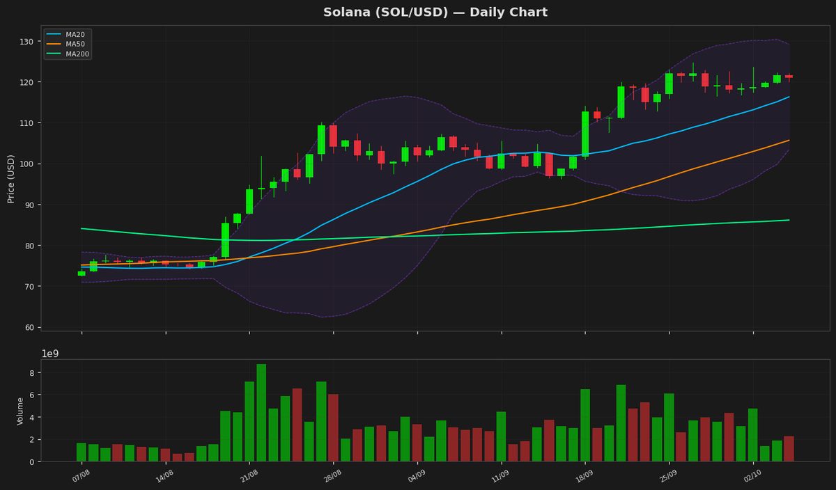 Solana Holds Steady at $120 as RSI Nears Midpoint
