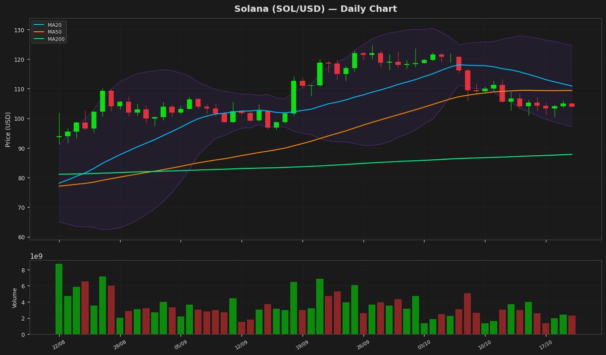 Solana Nears Oversold as Price Dips Below $104, RSI at 21.1