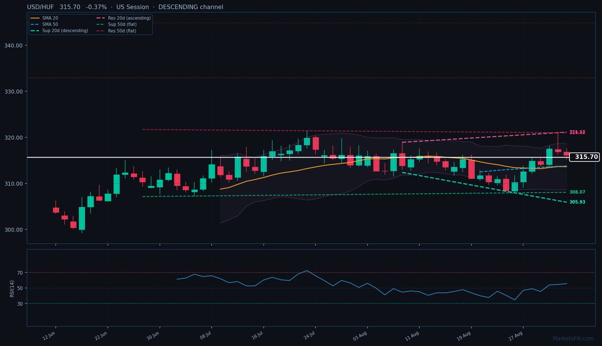 USD/HUF: Down 0.37% to 315.70 — Descending Channel