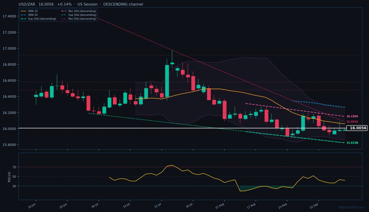 USD/ZAR: Up 0.14% to 16.0056 — Descending Channel