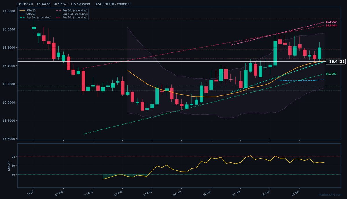 USD/ZAR: Bajó 0.95% a 16.4438 — Canal Ascendente
