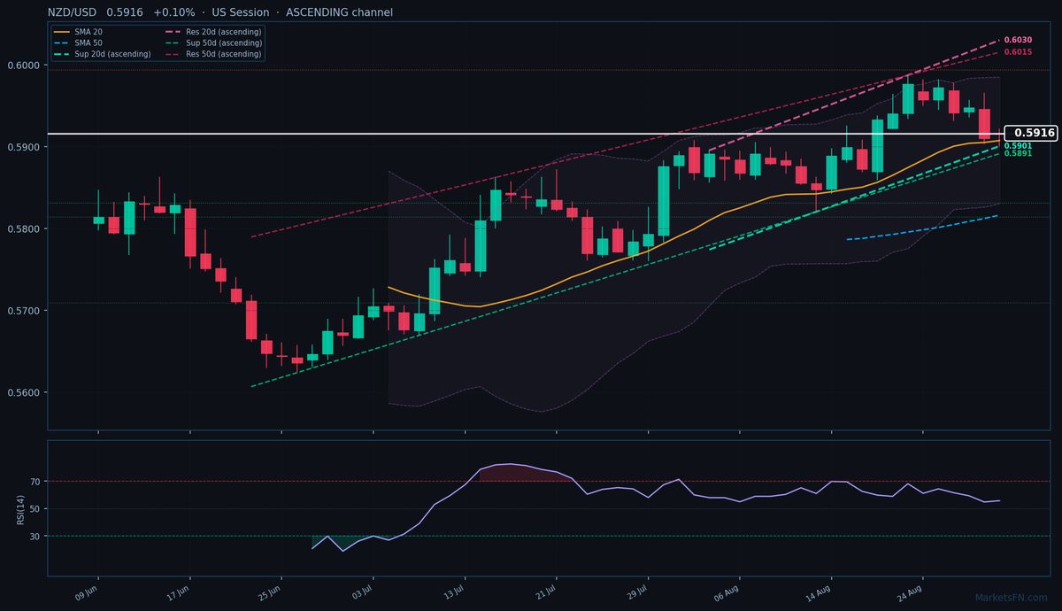 NZD/USD: Up 0.10% to 0.5916 — Ascending Channel