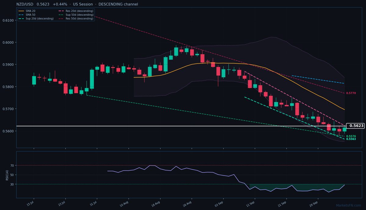 NZD/USD: Sube un 0,44% a 0,5623 — RSI en sobreventa